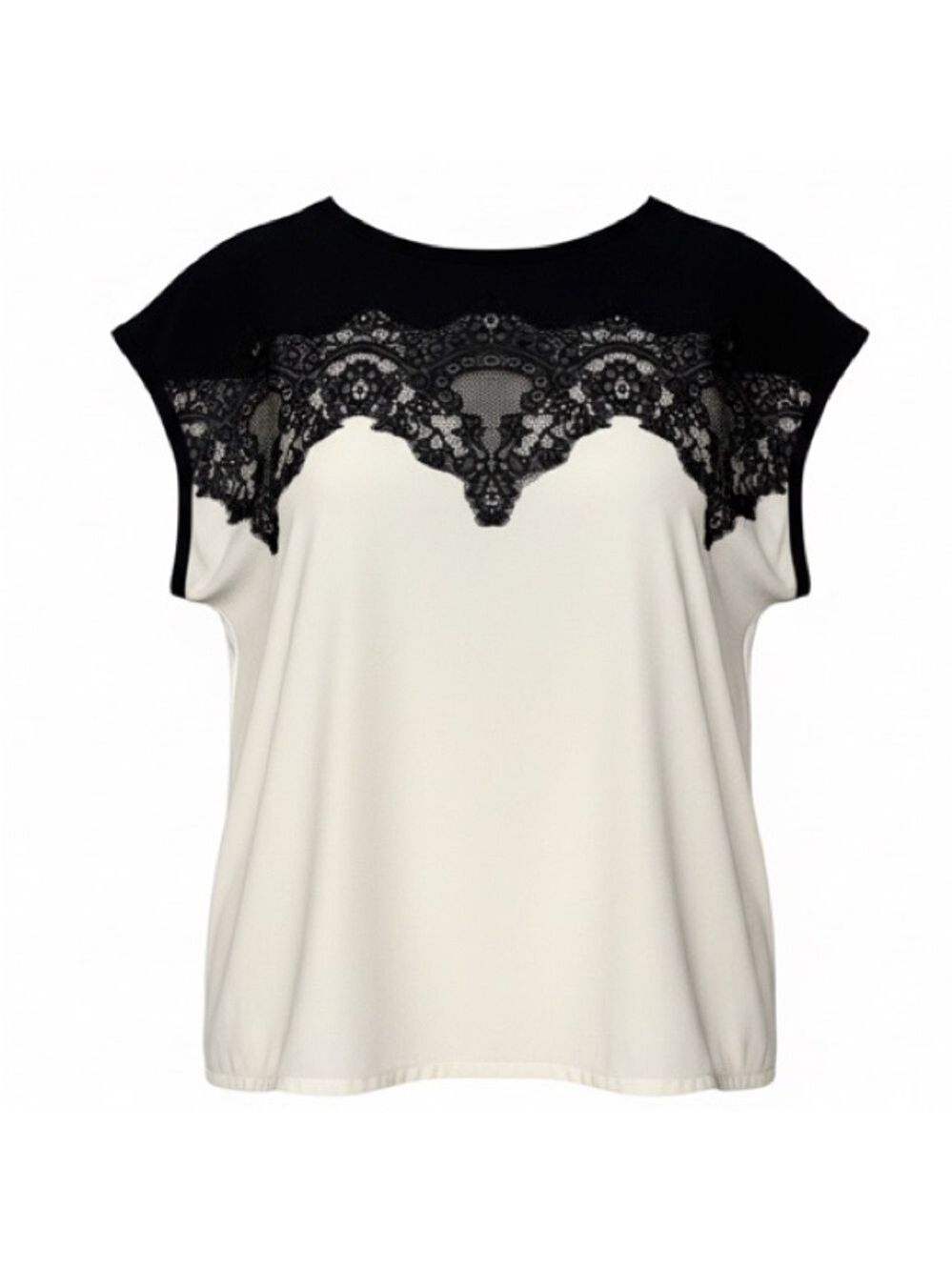 LC Lauren Conrad Ivory Top with Black Lace Trim - Medium